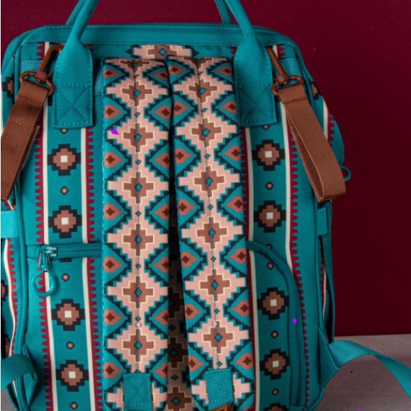 Wrangler Turquoise Aztec Print Callie Backpack Diaper Bag Canvas Purse NWT - Picture 3 of 3